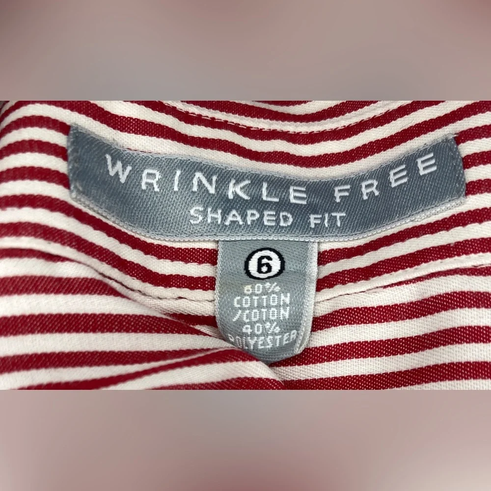 Foxcroft Shirt Wrinkle‎ Free Shaped Fit Red Striped Button Down Size 6 - Picture 5 of 6